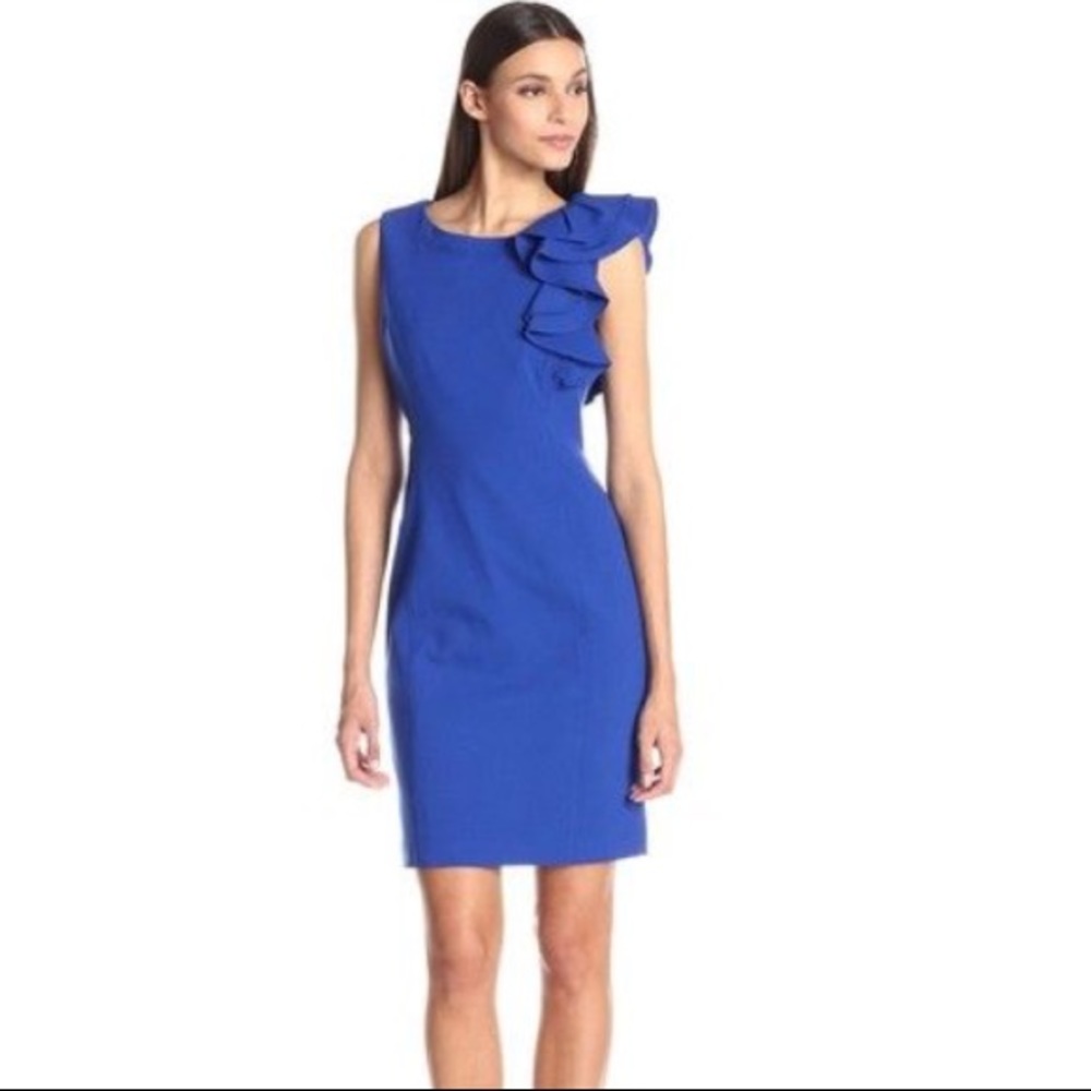 Calvin Klein Blue Sleeveless Dress with Ruffle